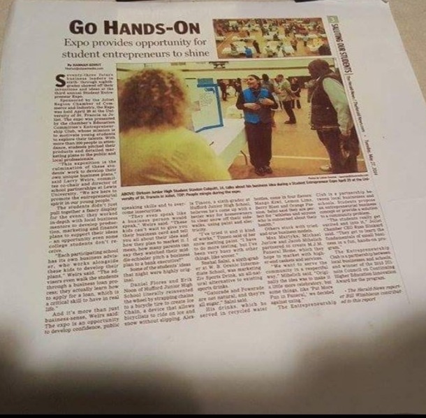 Herald-News article: Stavion pitching a business idea at a student entrepreneur expo